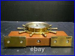 Vintage Solid Brass & Wood Salem Ships Bell 8 Day Jeweled German Wheel Clock