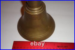 Vintage Solid Heavy Brass School Hand Bell Wooden Handle Loud Ring