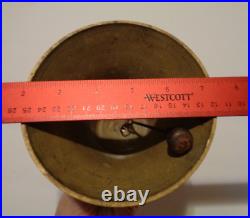 Vintage Solid Heavy Brass School Hand Bell Wooden Handle Loud Ring