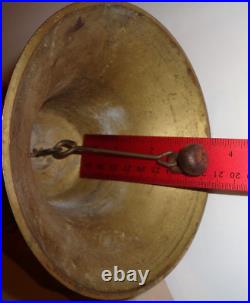 Vintage Solid Heavy Brass School Hand Bell Wooden Handle Loud Ring