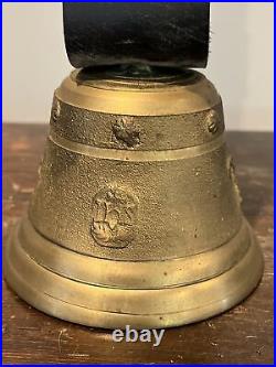 Vintage Swiss Bronze COW BELL Foundry Mark Leather Belt Antique