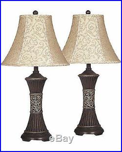 Vintage Table Lamp Set of 2 Bell Shade Rustic Decor Lights 28'' Antique Accent