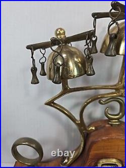 Vintage Three Bell Horse Saddle Christmas Sleigh Bells On Wood Stand Carriage