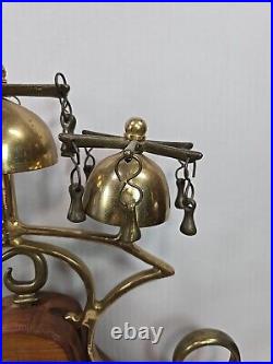 Vintage Three Bell Horse Saddle Christmas Sleigh Bells On Wood Stand Carriage