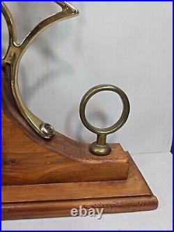 Vintage Three Bell Horse Saddle Christmas Sleigh Bells On Wood Stand Carriage