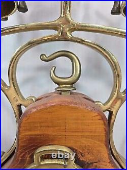 Vintage Three Bell Horse Saddle Christmas Sleigh Bells On Wood Stand Carriage