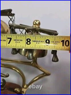 Vintage Three Bell Horse Saddle Christmas Sleigh Bells On Wood Stand Carriage