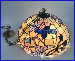 Vintage Tiffany Style Stained Glass Lamp Hanging Chandelier 20 Inch Diameter