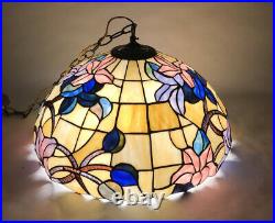 Vintage Tiffany Style Stained Glass Lamp Hanging Chandelier 20 Inch Diameter