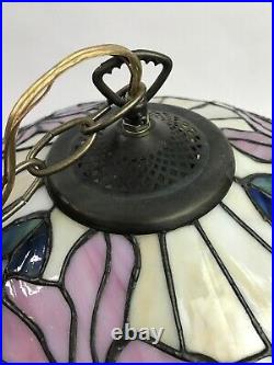 Vintage Tiffany Style Stained Glass Lamp Hanging Chandelier 20 Inch Diameter