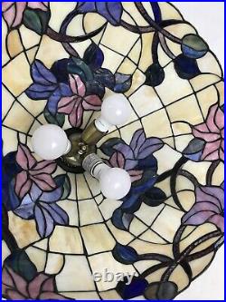 Vintage Tiffany Style Stained Glass Lamp Hanging Chandelier 20 Inch Diameter