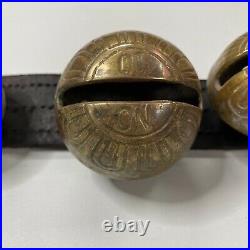 Vintage True Antique Sleigh Bells 17 Brass Bells On A Leather Strap