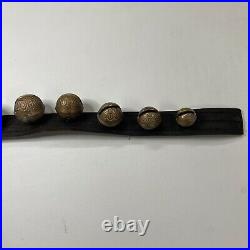 Vintage True Antique Sleigh Bells 17 Brass Bells On A Leather Strap