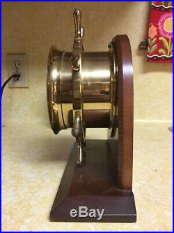 Vintage USA Boston 7 Jewels Brass Ships Bell Chimes Clock Wood Base