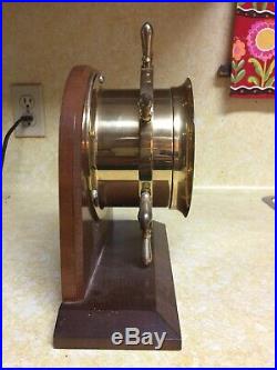 Vintage USA Boston 7 Jewels Brass Ships Bell Chimes Clock Wood Base