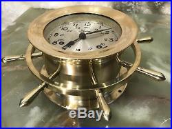 Vintage USA Chelsea 7 Jewels Brass Ships Bell Chimes Clock Boston Working