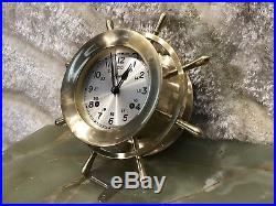 Vintage USA Chelsea 7 Jewels Brass Ships Bell Chimes Clock Boston Working