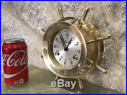 Vintage USA Chelsea 7 Jewels Brass Ships Bell Chimes Clock Boston Working