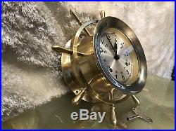 Vintage USA Chelsea 7 Jewels Brass Ships Bell Chimes Clock Boston Working