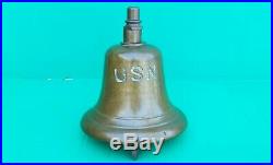 Vintage USN US NAVY Naval Bronze Brass Ship Bell w mounting bracket