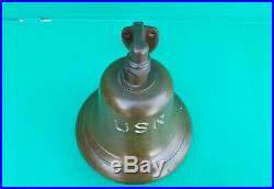 Vintage USN US NAVY Naval Bronze Brass Ship Bell w mounting bracket