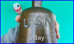 Vintage USN US NAVY Naval Bronze Brass Ship Bell w mounting bracket