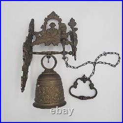 Vintage Victorian Ornate Brass Door Bell. Wall Mount Pull Chain. Monk Dragon