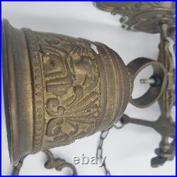 Vintage Victorian Ornate Brass Door Bell. Wall Mount Pull Chain. Monk Dragon