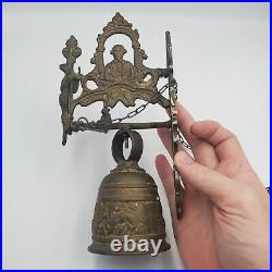 Vintage Victorian Ornate Brass Door Bell. Wall Mount Pull Chain. Monk Dragon