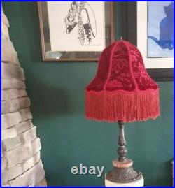 Vintage Victorian Table Lamp Red Velvet Shade 36