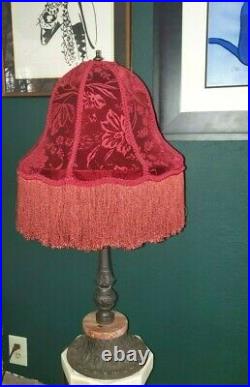 Vintage Victorian Table Lamp Red Velvet Shade 36