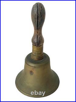 Vintage WWII Era Military Scramble or Gas Alarm Brass Wood Handbell, Bullet Mark