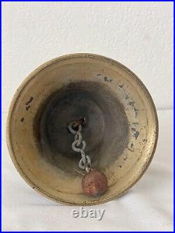 Vintage WWII Era Military Scramble or Gas Alarm Brass Wood Handbell, Bullet Mark