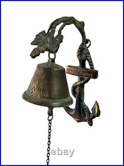 Vintage Wall Decoration Hanging Brass Bell Made in Greece 9 Tall Antique
