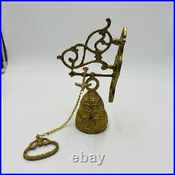 Vintage Wall Mount Brass Bell Door Knocker Monastery With Chain Hollywood Regency