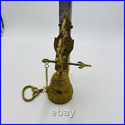 Vintage Wall Mount Brass Bell Door Knocker Monastery With Chain Hollywood Regency