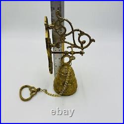 Vintage Wall Mount Brass Bell Door Knocker Monastery With Chain Hollywood Regency