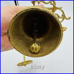 Vintage Wall Mount Brass Bell Door Knocker Monastery With Chain Hollywood Regency