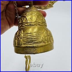 Vintage Wall Mount Brass Bell Door Knocker Monastery With Chain Hollywood Regency