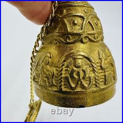 Vintage Wall Mount Brass Bell Door Knocker Monastery With Chain Hollywood Regency
