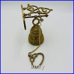 Vintage Wall Mount Brass Bell Door Knocker Monastery With Chain Hollywood Regency