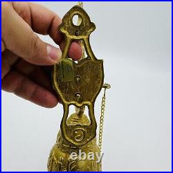 Vintage Wall Mount Brass Bell Door Knocker Monastery With Chain Hollywood Regency