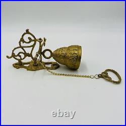 Vintage Wall Mount Brass Bell Door Knocker Monastery With Chain Hollywood Regency