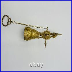 Vintage Wall Mount Brass Bell Door Knocker Monastery With Chain Hollywood Regency