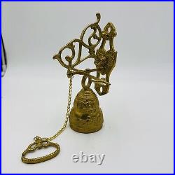 Vintage Wall Mount Brass Bell Door Knocker Monastery With Chain Hollywood Regency