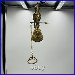 Vintage Wall Mount Brass Bell Door Knocker Monastery With Chain Hollywood Regency