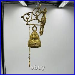 Vintage Wall Mount Brass Bell Door Knocker Monastery With Chain Hollywood Regency