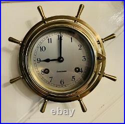 Vintage West German Brass cased precision 8 Ships Bell ringing bulkhead Clock