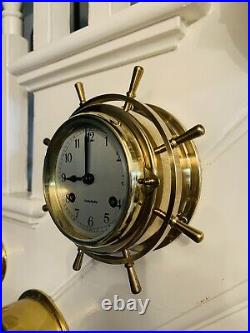 Vintage West German Brass cased precision 8 Ships Bell ringing bulkhead Clock