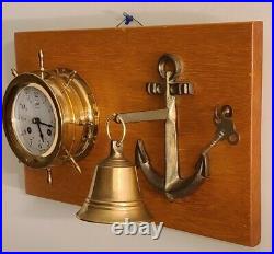 Vintage Working SCHATZ'Ships Bell' Marine Maritime Brass Ship Wheel Wall Clock